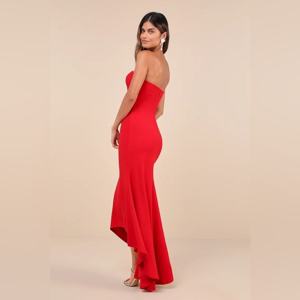 Lulus Gorgeous Existence Red Strapless Cutout High-Low Maxi Dress - Picture 2 of 8